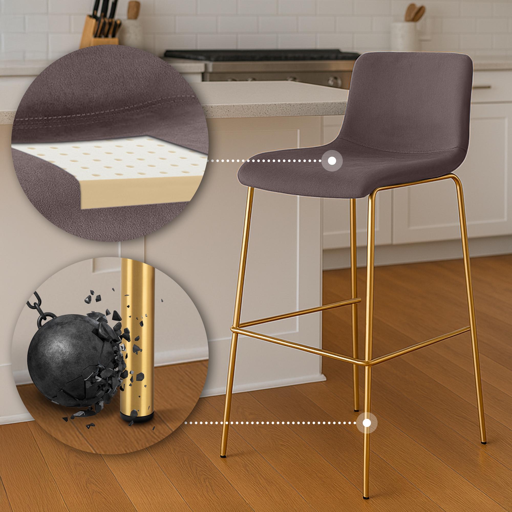 Sgabello da bar Hoover in velluto con struttura a quattro gambe oro