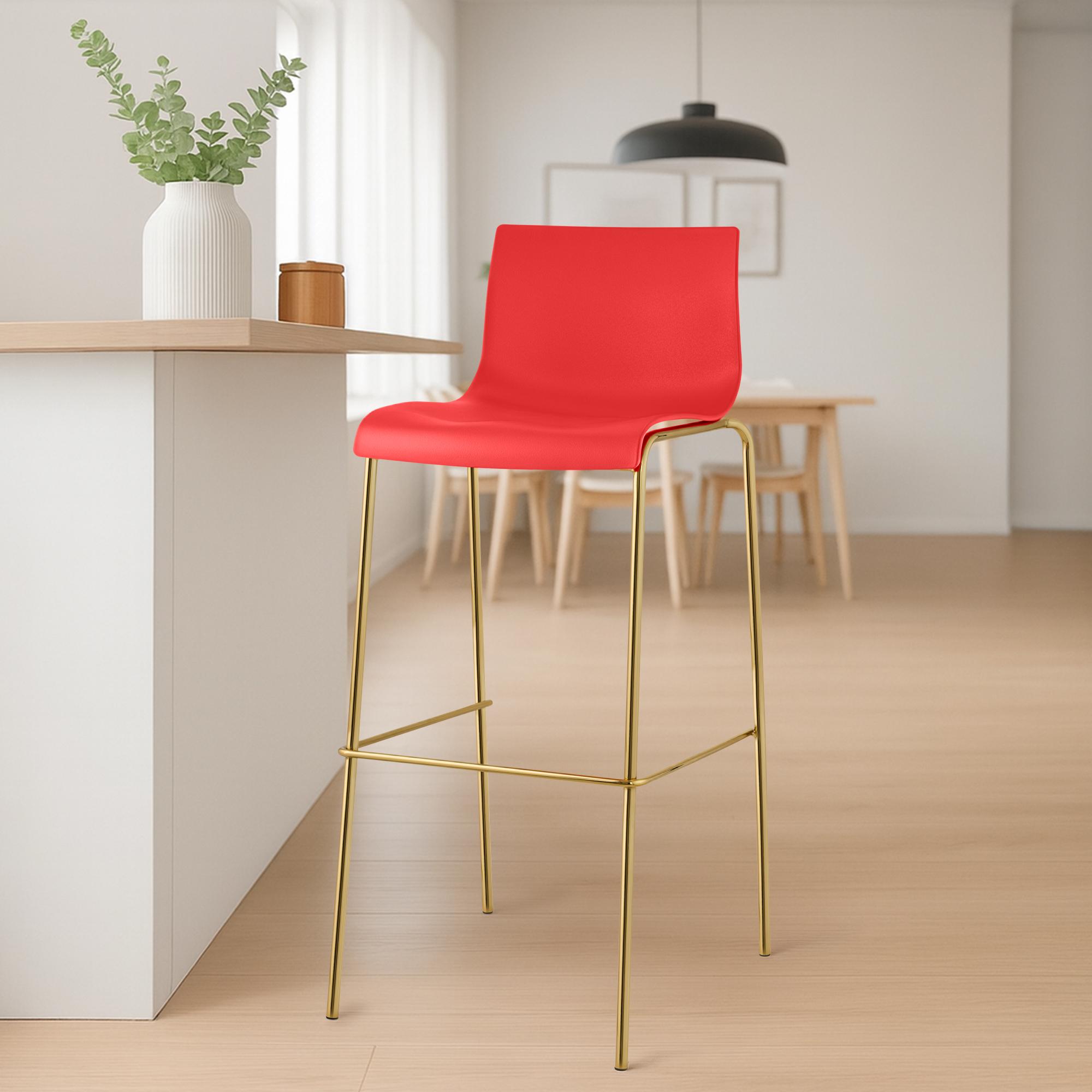 Sgabello da Bar Hover in Plastica, Telaio a Quattro Gambe in Oro